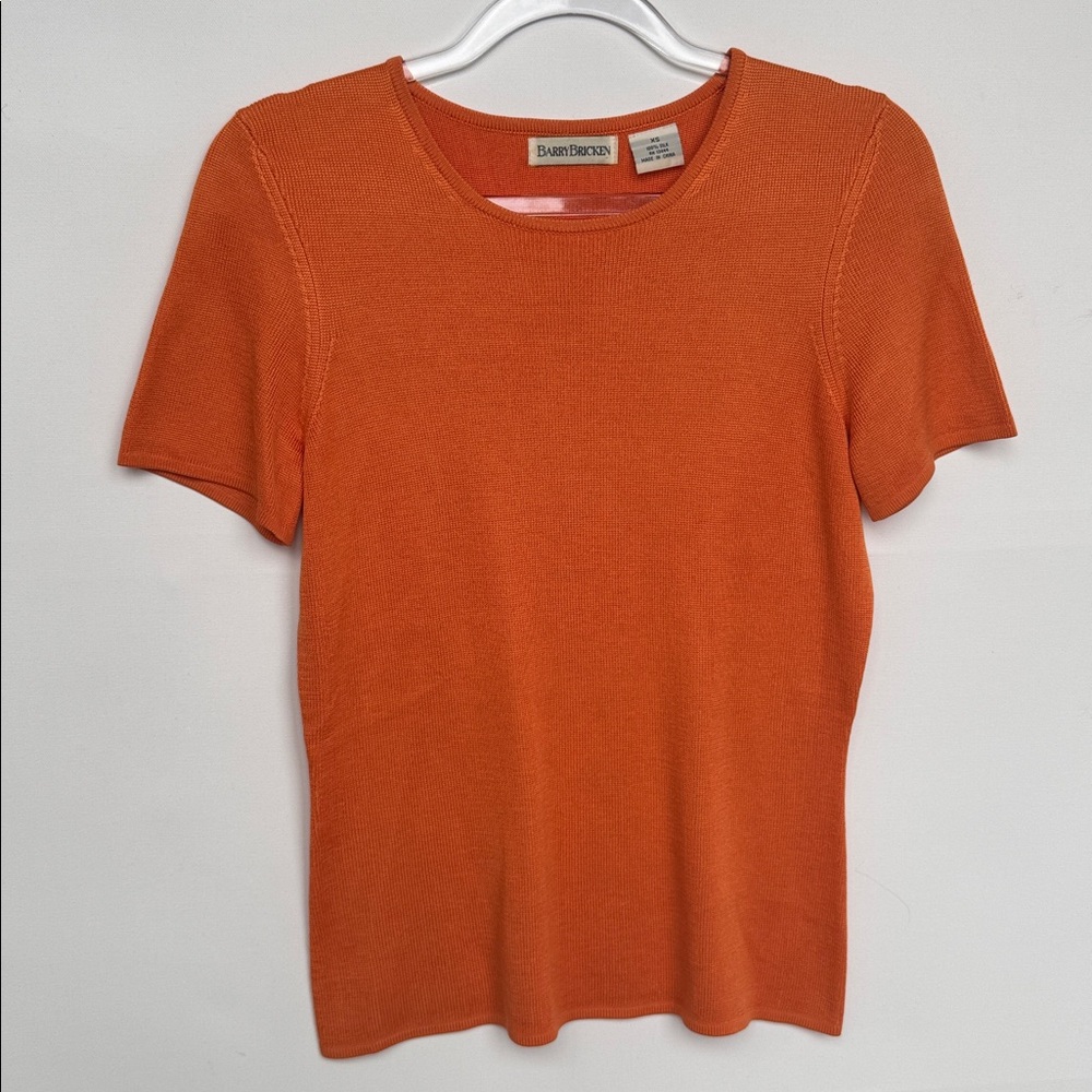 Barry‎ Bricken, Orange Vintage Short Sleeve 100% Silk Top, Size XS